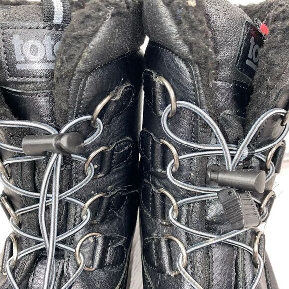 Totes elastic tie with cinch close rubber bottom winter boots black sz 6 - Picture 5 of 10